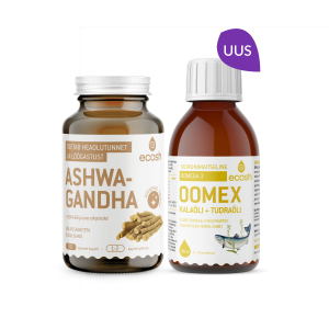 Ecoshi TASAKAALUKOMBO: Ashwagandha (N90) + Oomex kalaõli tudraõliga (150ml)